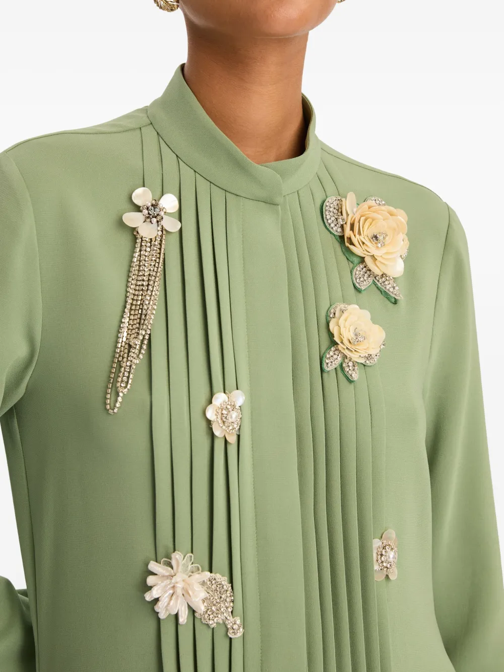 Oscar de la Renta Jurk met broche detail en lange mouwen Groen