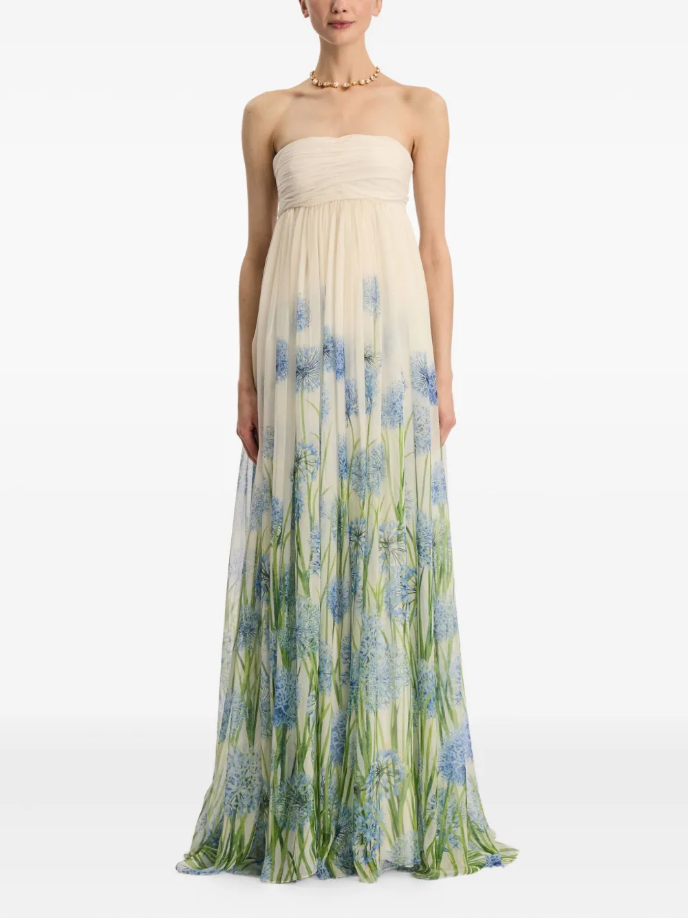 Oscar de la Renta Allium chiffon avondjurk - Beige