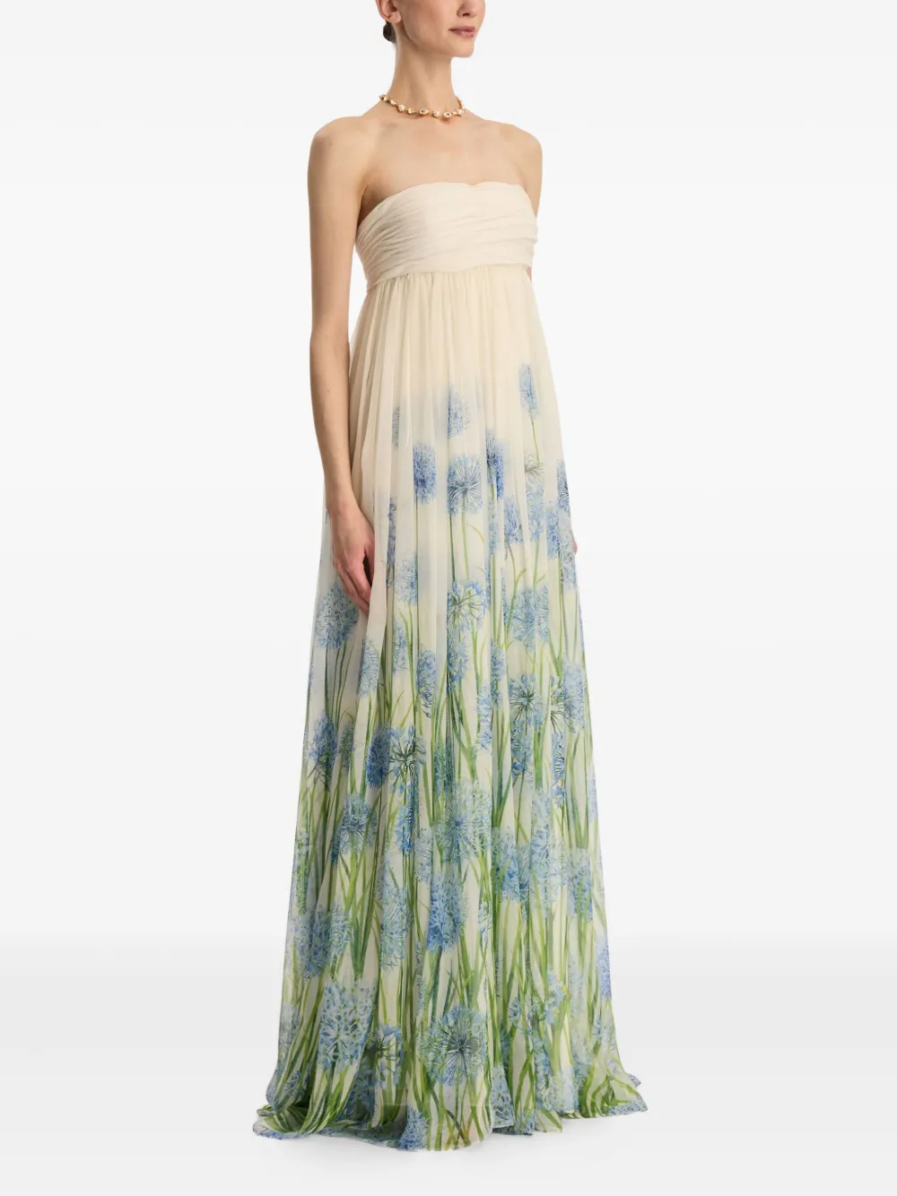Oscar de la Renta Allium chiffon avondjurk Beige