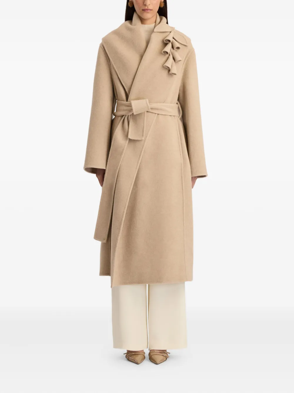 Oscar de la Renta Jas met borduurwerk en ceintuur - Beige