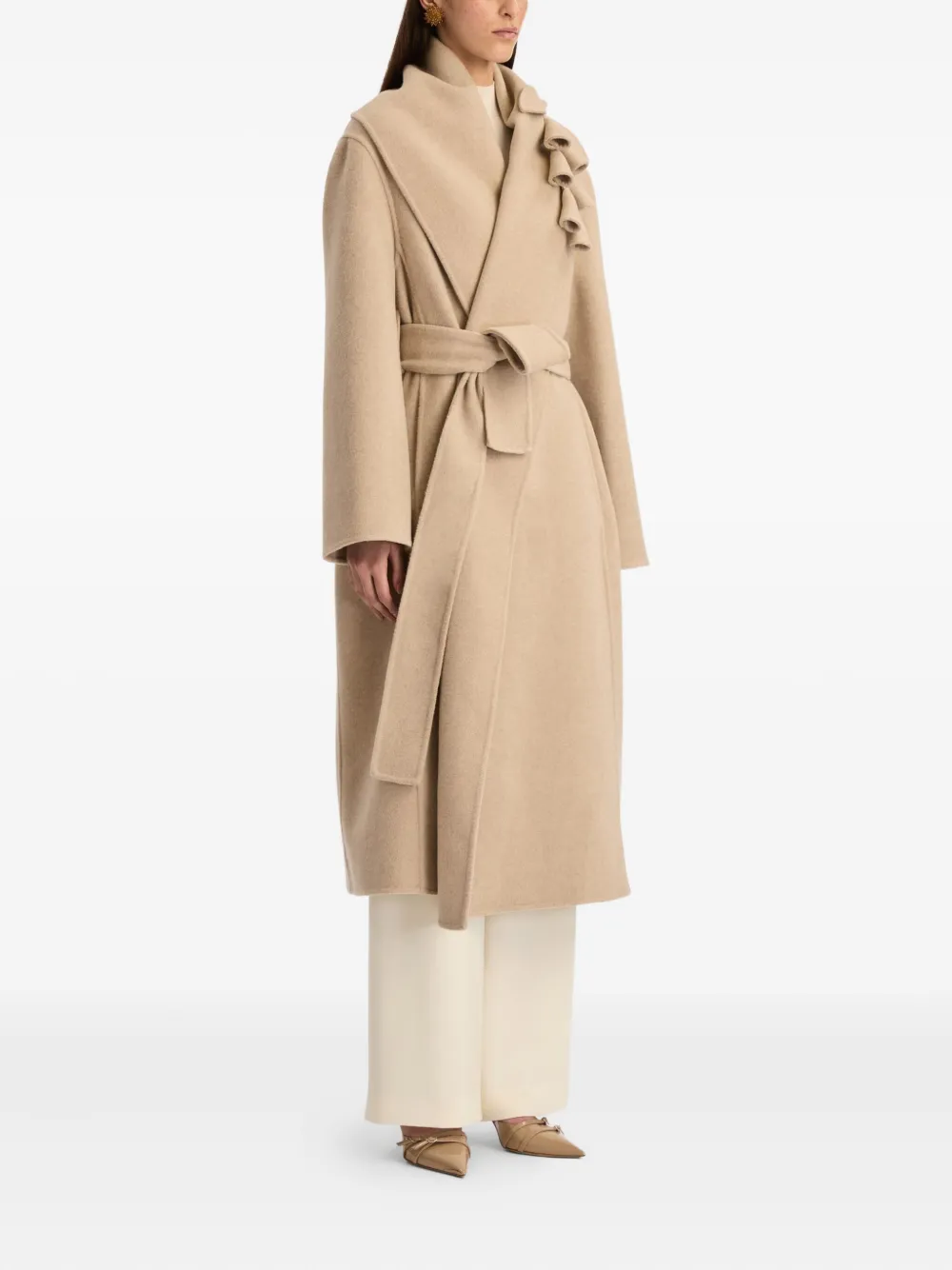 Oscar De La Renta Foxglove Embroidered Belted Coat In Neutral
