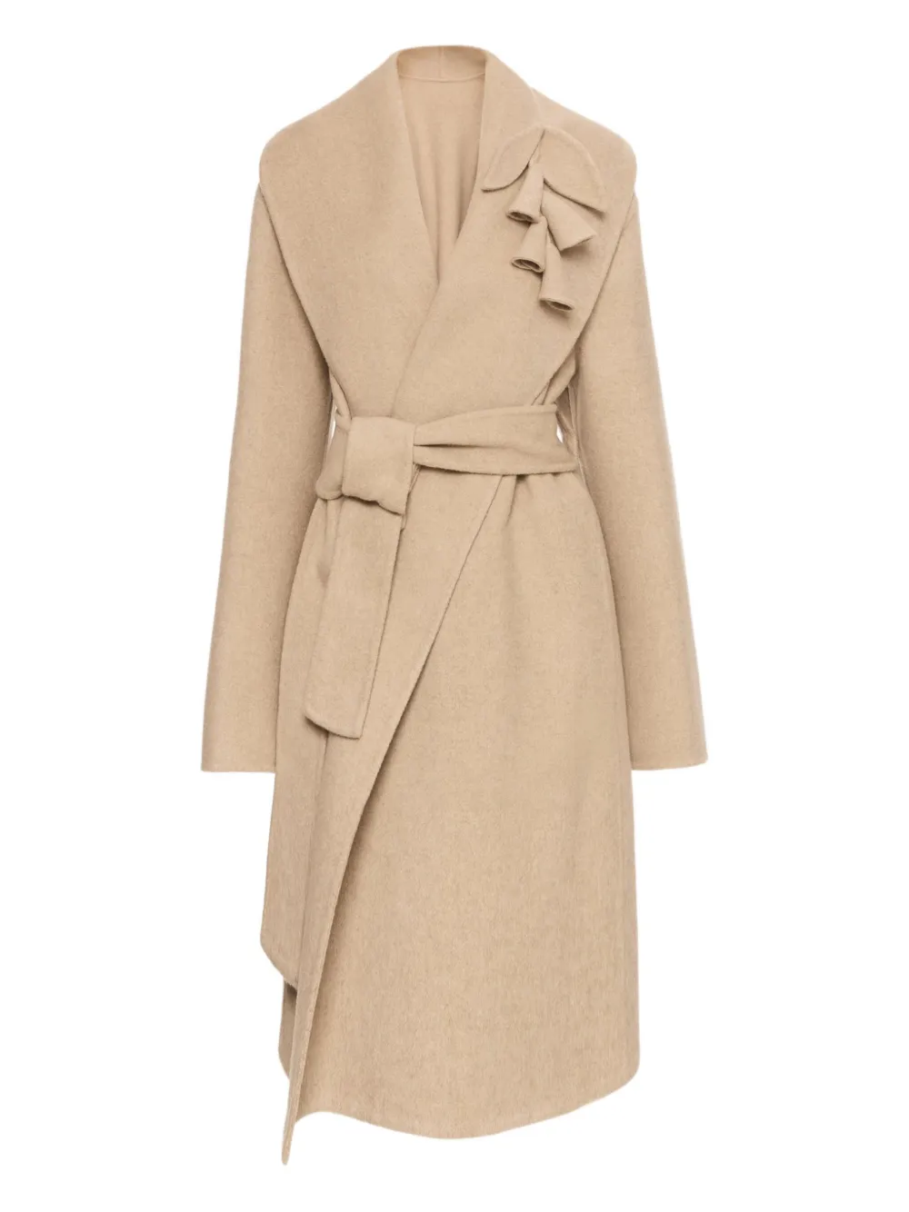 Oscar De La Renta Foxglove Embroidered Belted Coat In Neutral