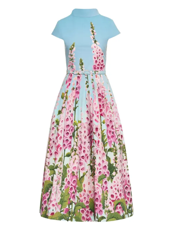 knee length dresses for ladies OSCAR DE LA RENTA Pink Floral Print Inset Midi Dress Sleeveless Dress   Jewelsunderthesea