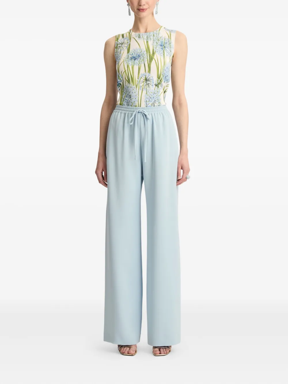 Oscar De La Renta Drawstring-waist Silk Pants In Blue