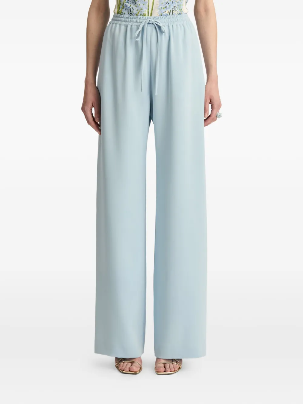 Oscar De La Renta Drawstring-waist Silk Pants In Blue