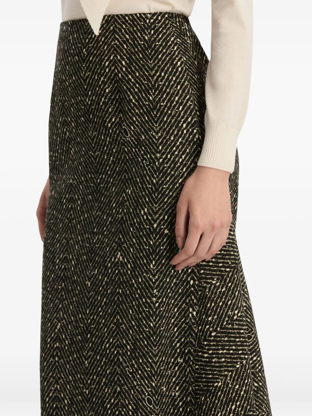 Oscar De La Renta Wool Midi Skirt In Black