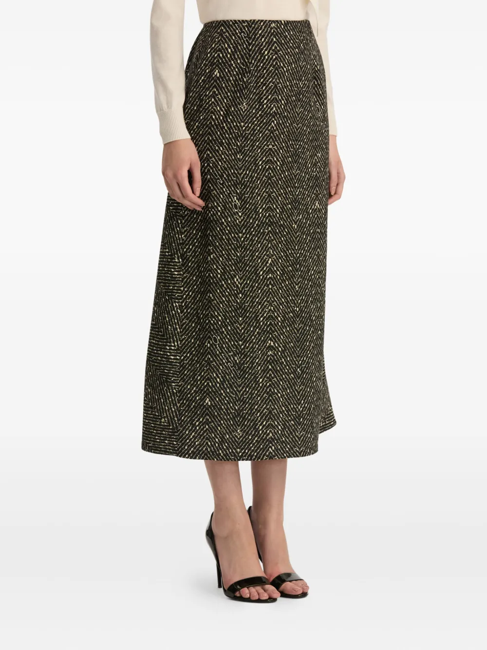 Oscar De La Renta Wool Midi Skirt In Black