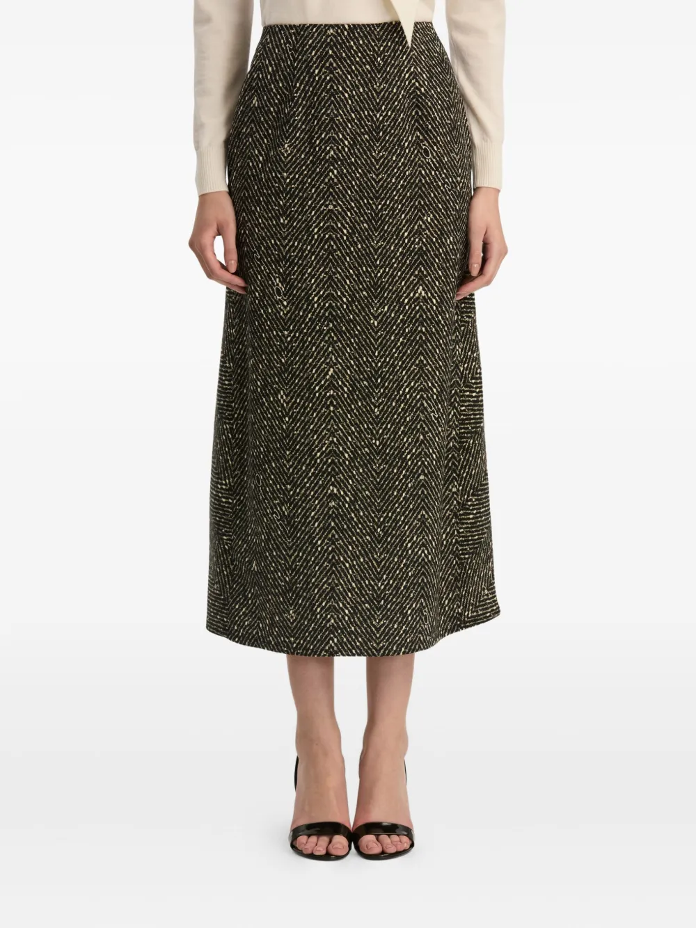 Oscar De La Renta Wool Midi Skirt In Black
