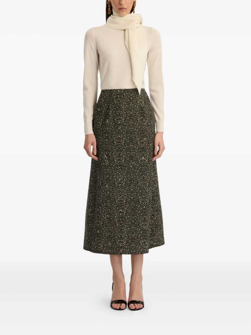 Oscar De La Renta Wool Midi Skirt In Black