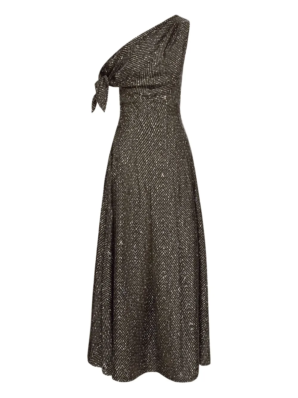 Oscar De La Renta Chevron-pattern Silk Twill Dress In Multi