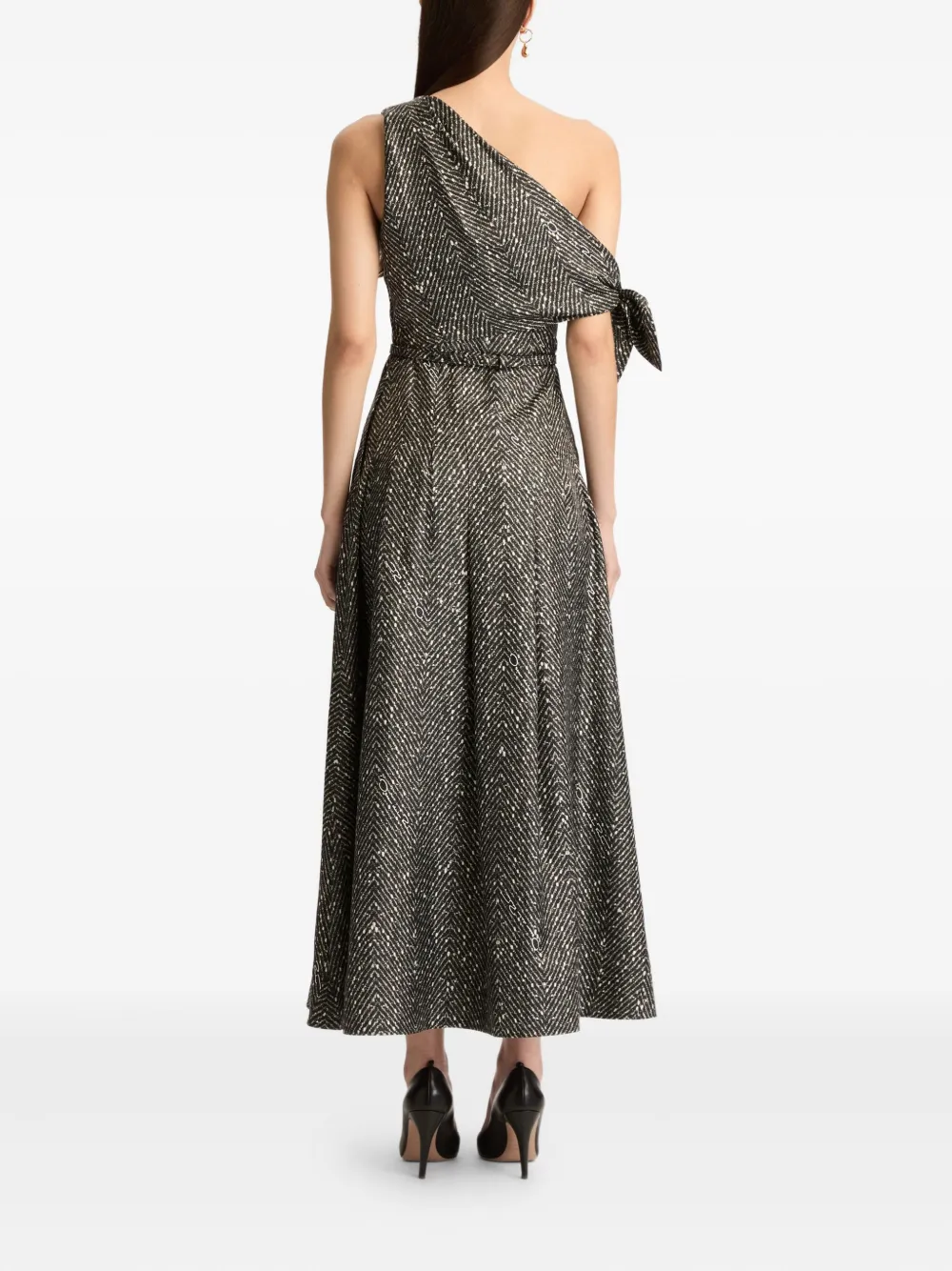 Oscar De La Renta Chevron-pattern Silk Twill Dress In Multi