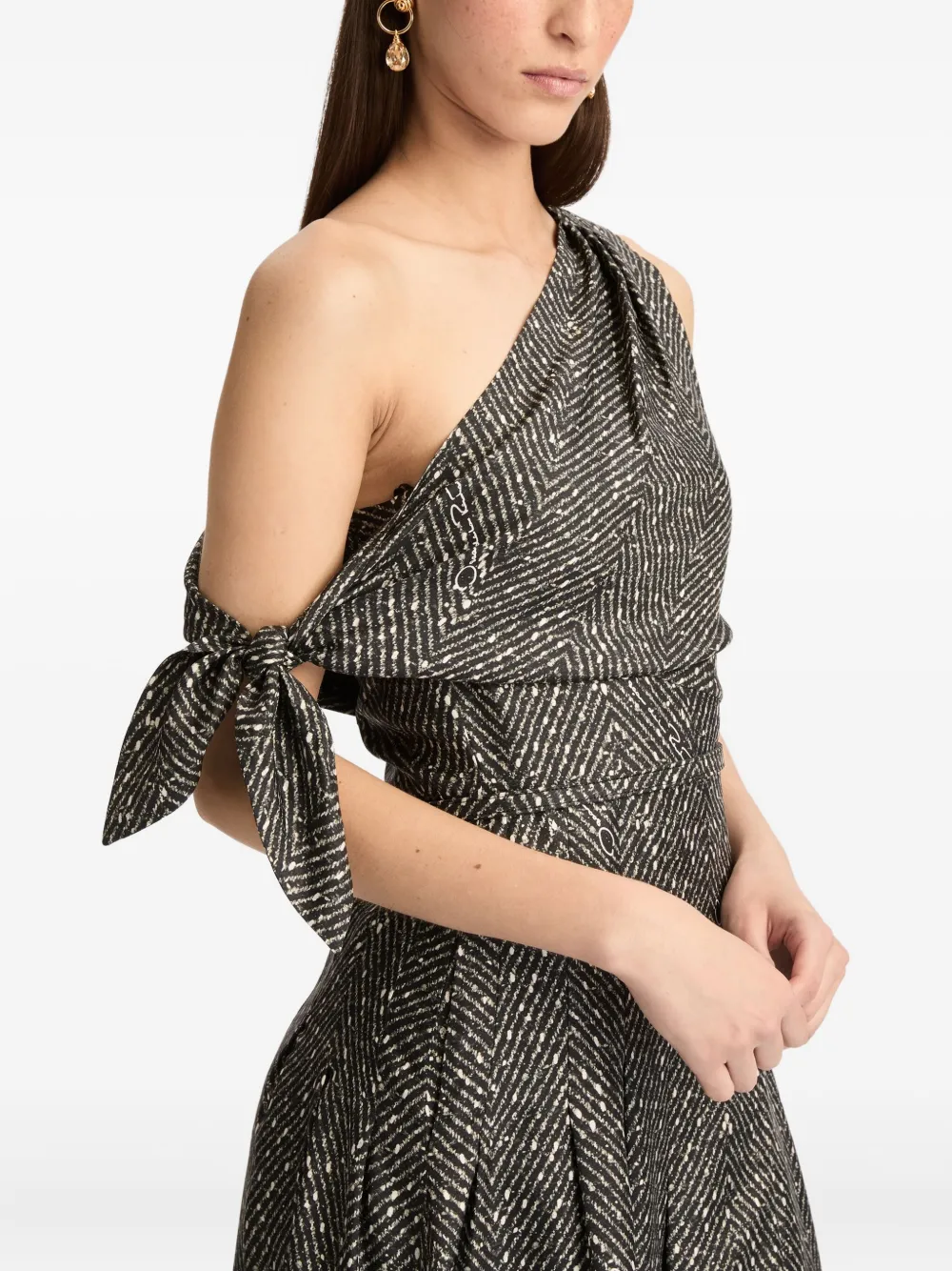 Oscar De La Renta Chevron-pattern Silk Twill Dress In Multi