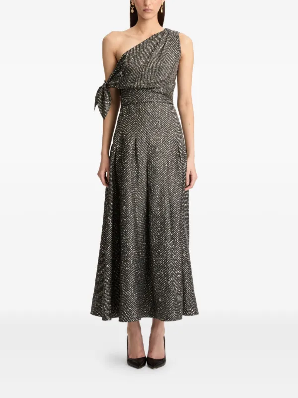 Oscar De La Renta chevron-pattern Silk Twill Dress | Black | FARFETCH GE Oscar De La Renta chevron-pattern Silk Twill Dress | Black | FARFETCH GE