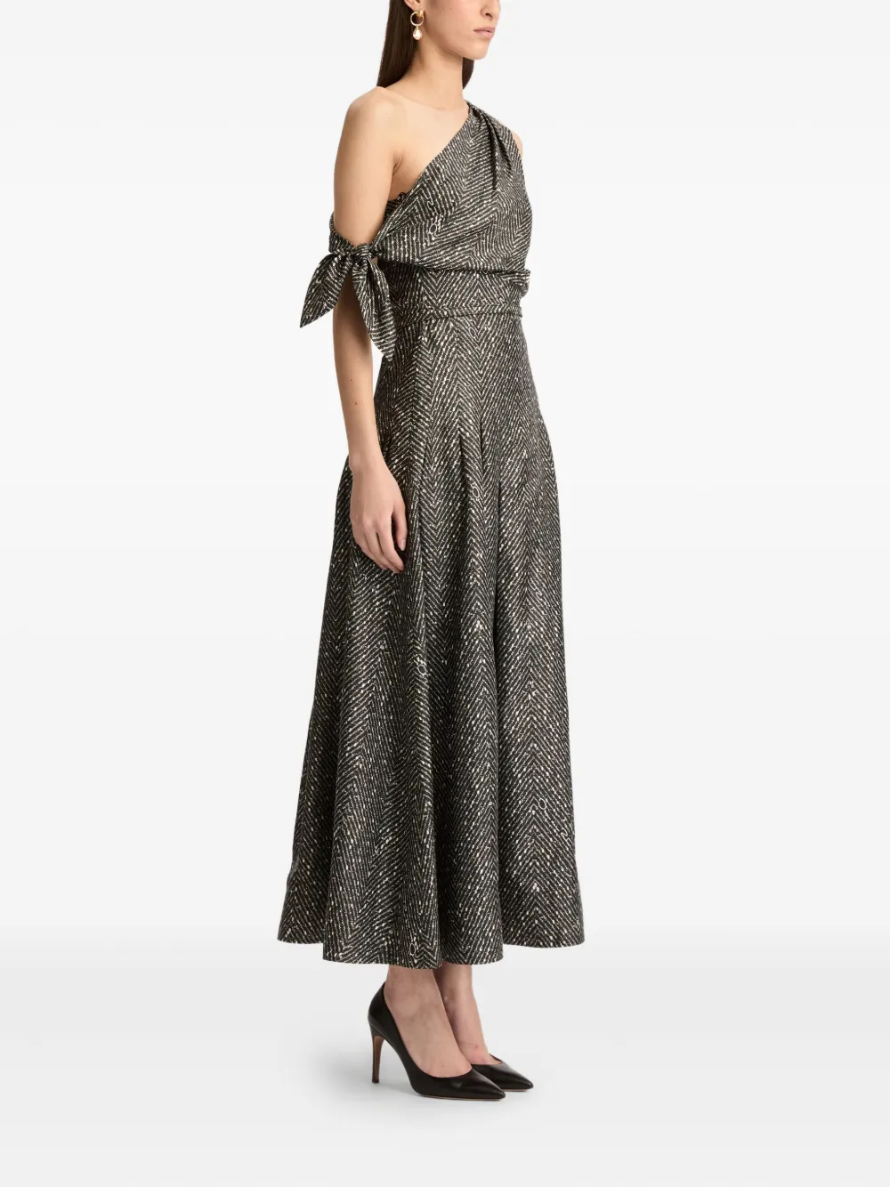 Oscar De La Renta Chevron-pattern Silk Twill Dress In Multi