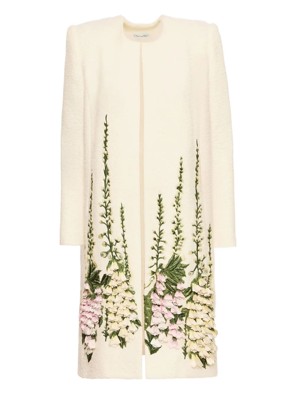 Oscar De La Renta Foxglove Embroidered Tweed Jacket In White
