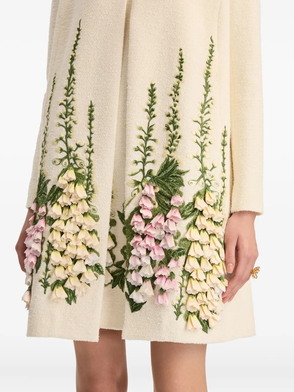 Oscar De La Renta Foxglove Embroidered Tweed Jacket In White