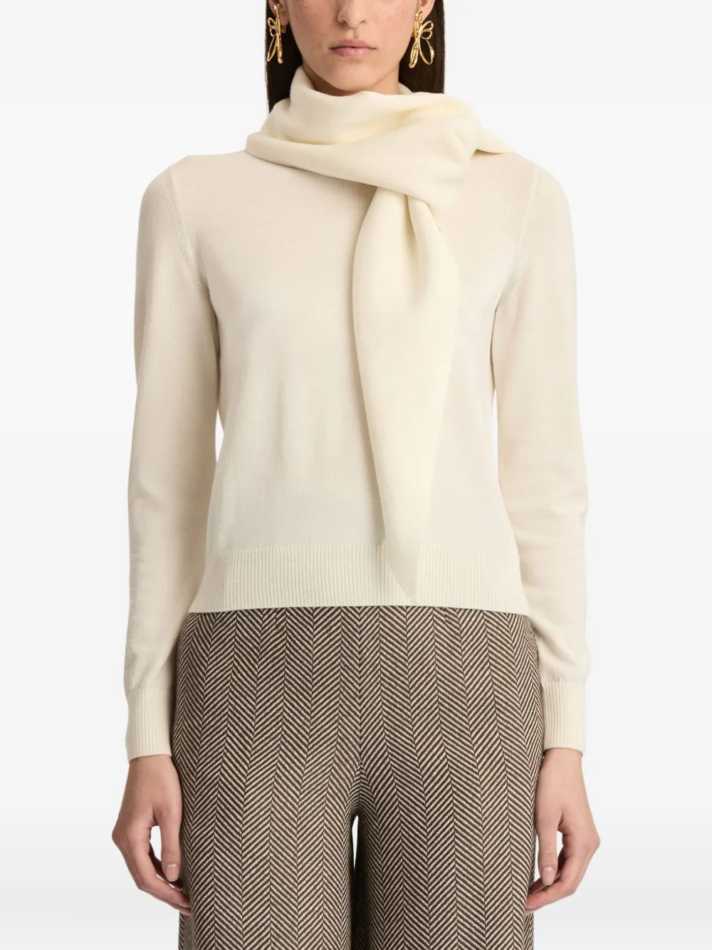 Oscar De La Renta Virgin Wool Pullover With Scarf In White