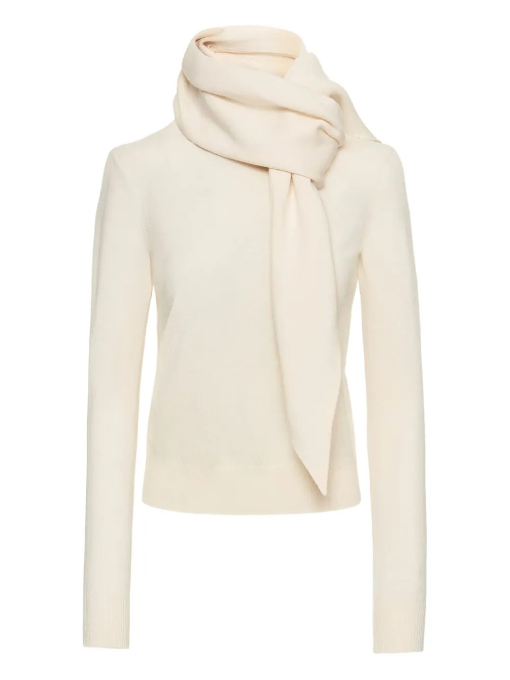 Oscar De La Renta Virgin Wool Pullover With Scarf In White