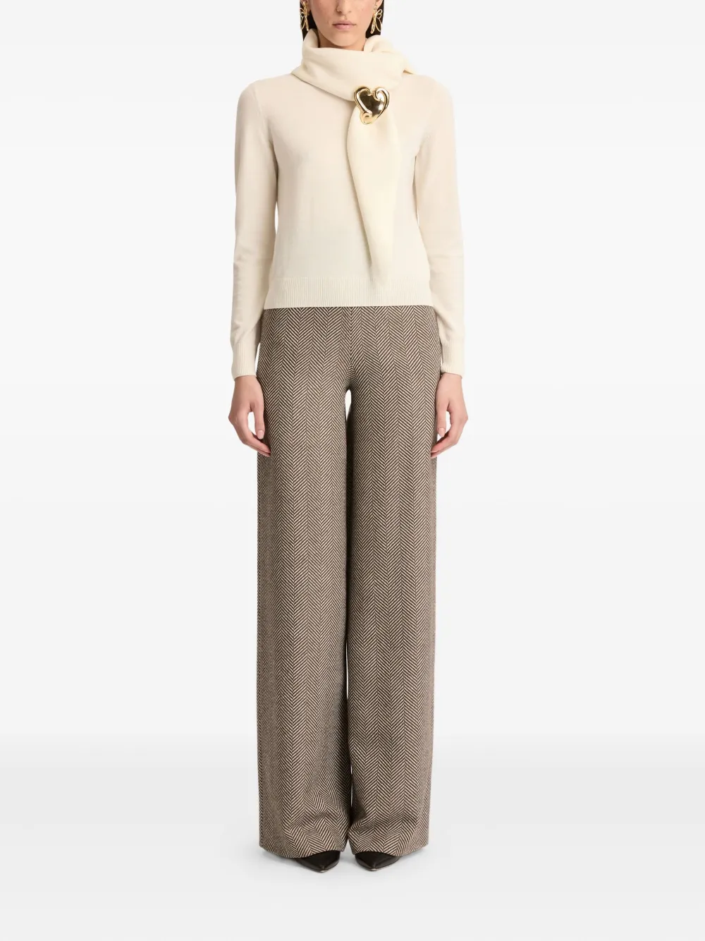 Oscar De La Renta Virgin Wool Pullover With Scarf In White