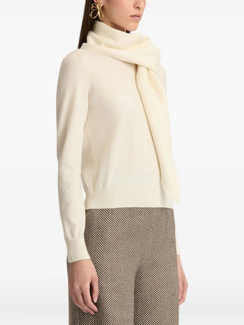 Oscar De La Renta Virgin Wool Pullover With Scarf In White