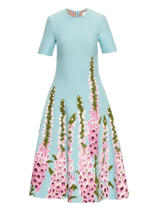 Oscar de la Renta Foxglove Jacquard Dress in Blue