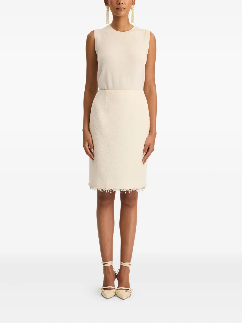 Oscar de la Renta Midi-rok met franje - Beige