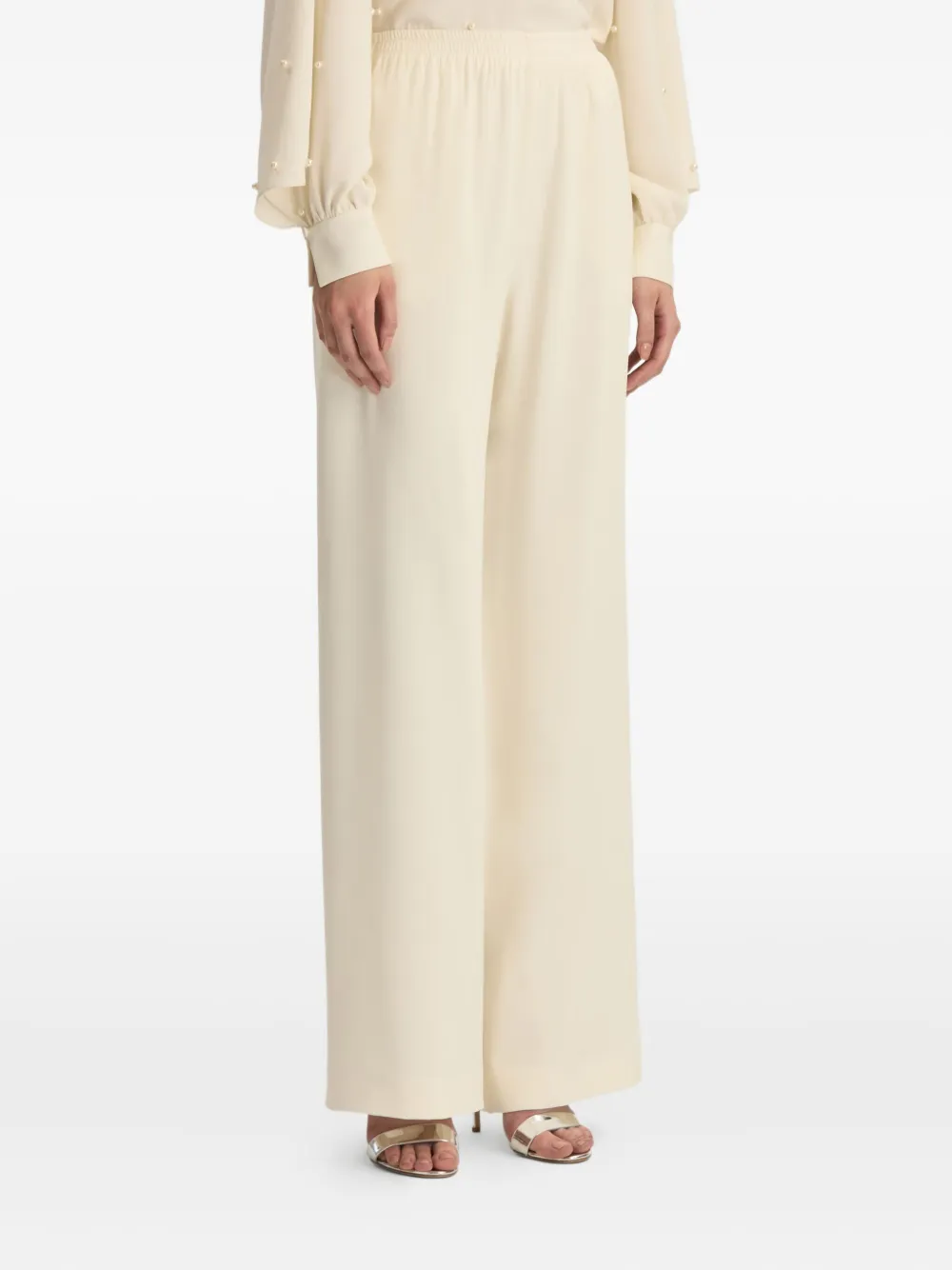Oscar De La Renta Silk Georgette Wide Leg Pant In Neutral