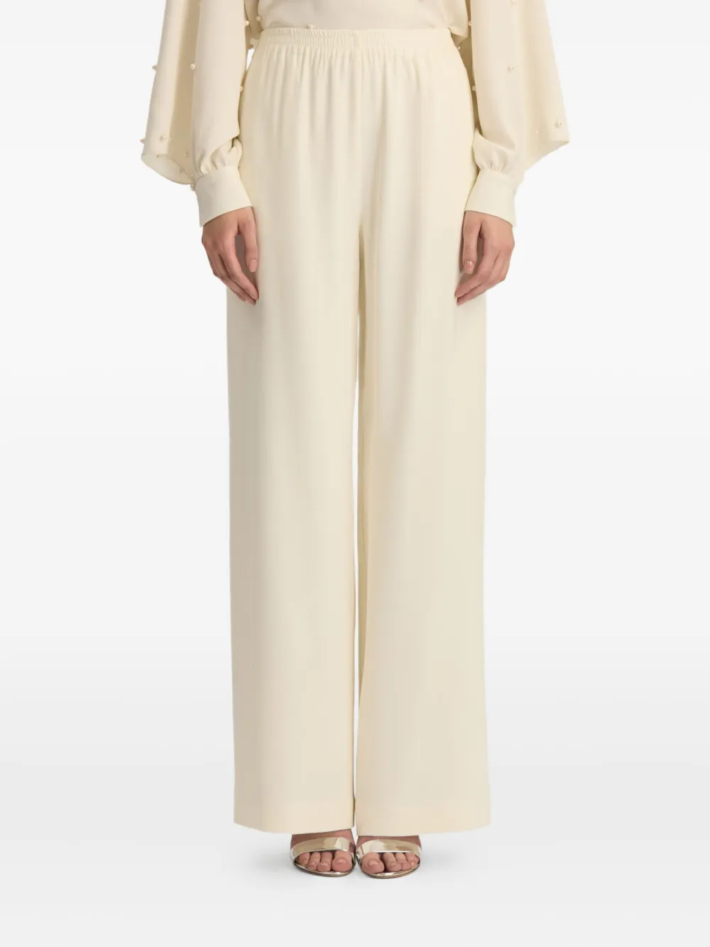 Oscar De La Renta Silk Georgette Wide Leg Pant In Neutral