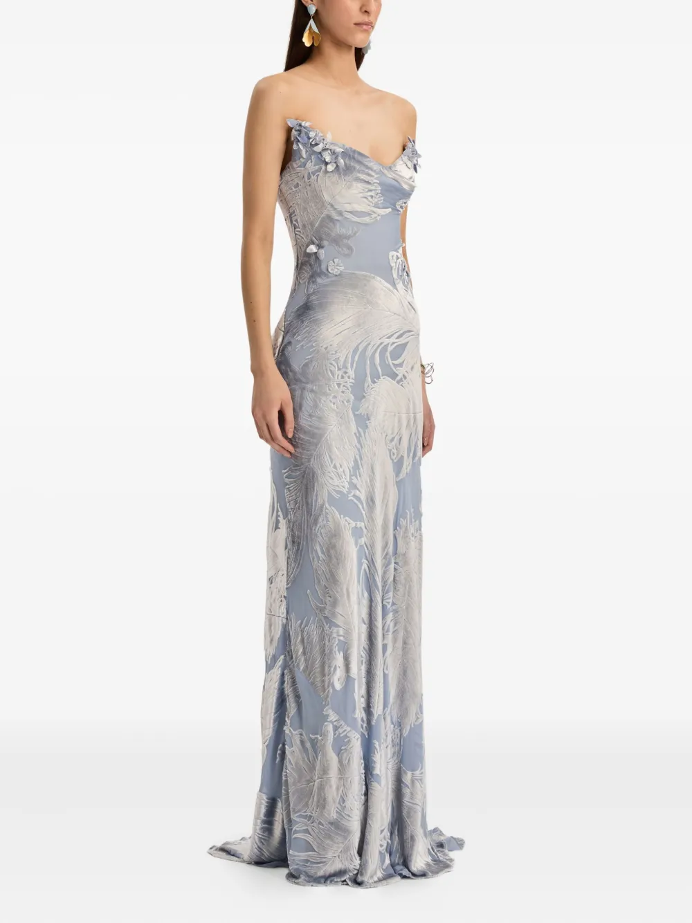  Oscar De La Renta Devoré-effect Velvet Gown - Blue 