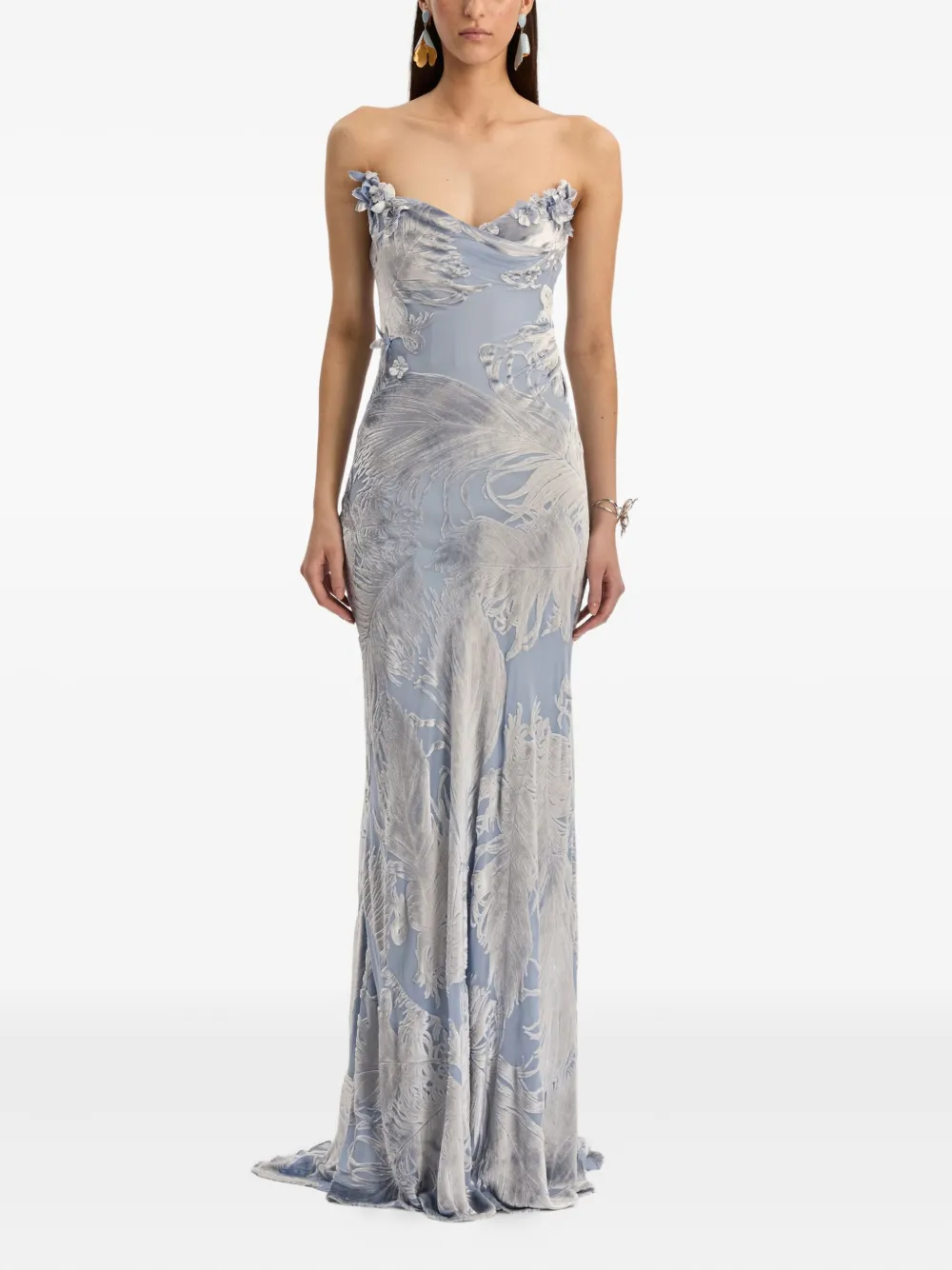  Oscar De La Renta Devoré-effect Velvet Gown - Blue 