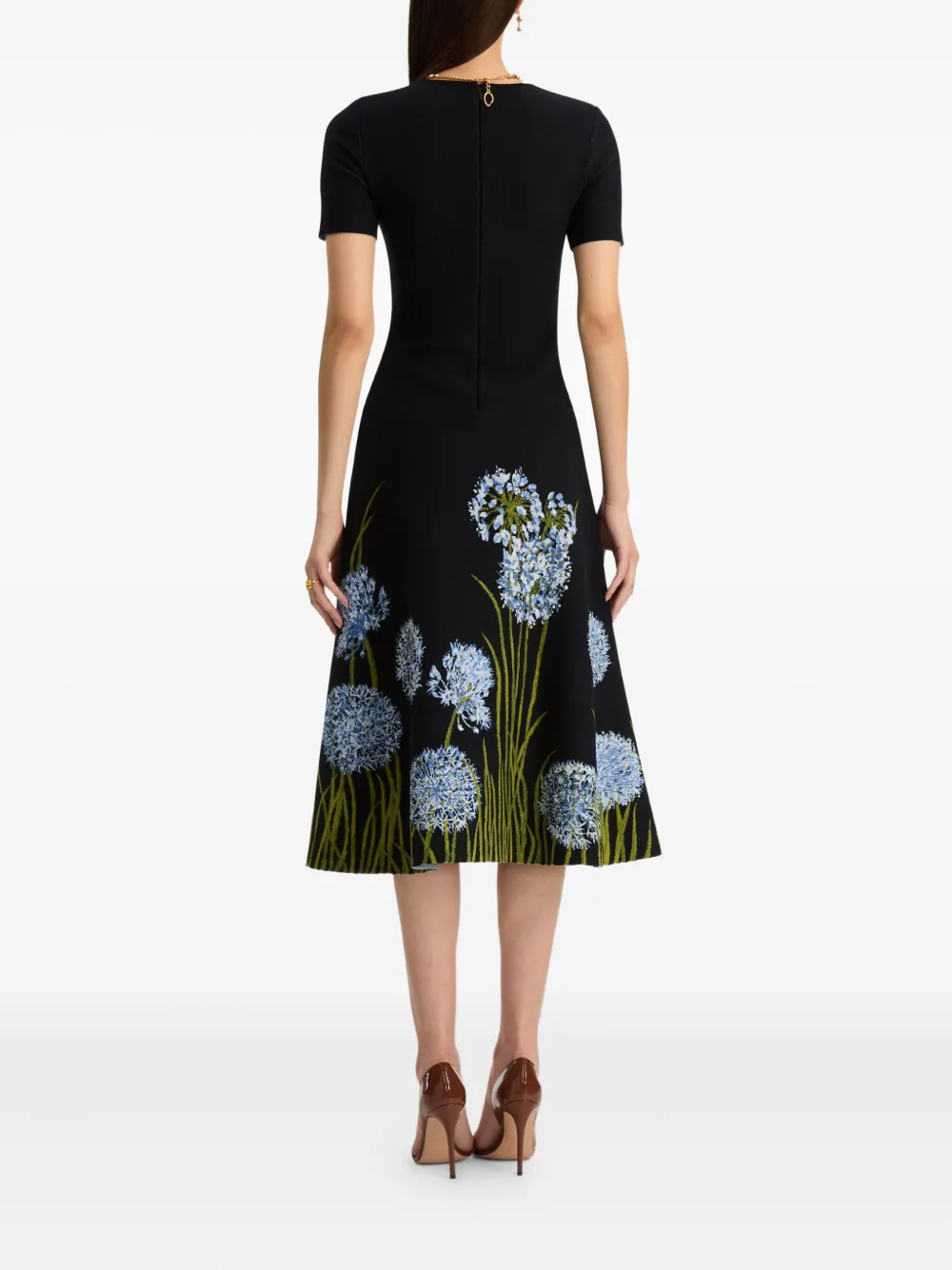 Oscar De La Renta Allium Jacquard Midi Dress In Blue