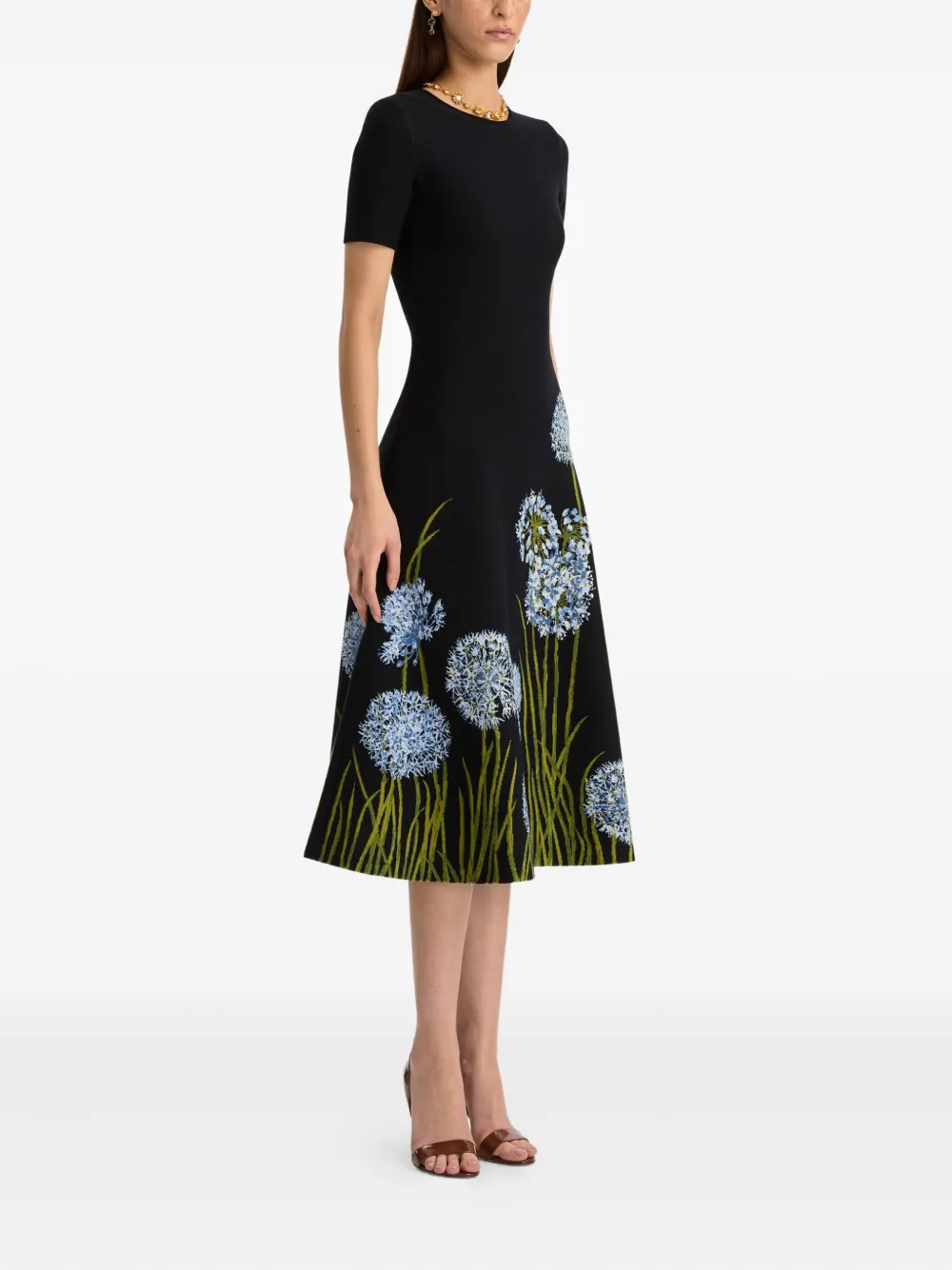 Oscar De La Renta Allium Jacquard Midi Dress In Blue