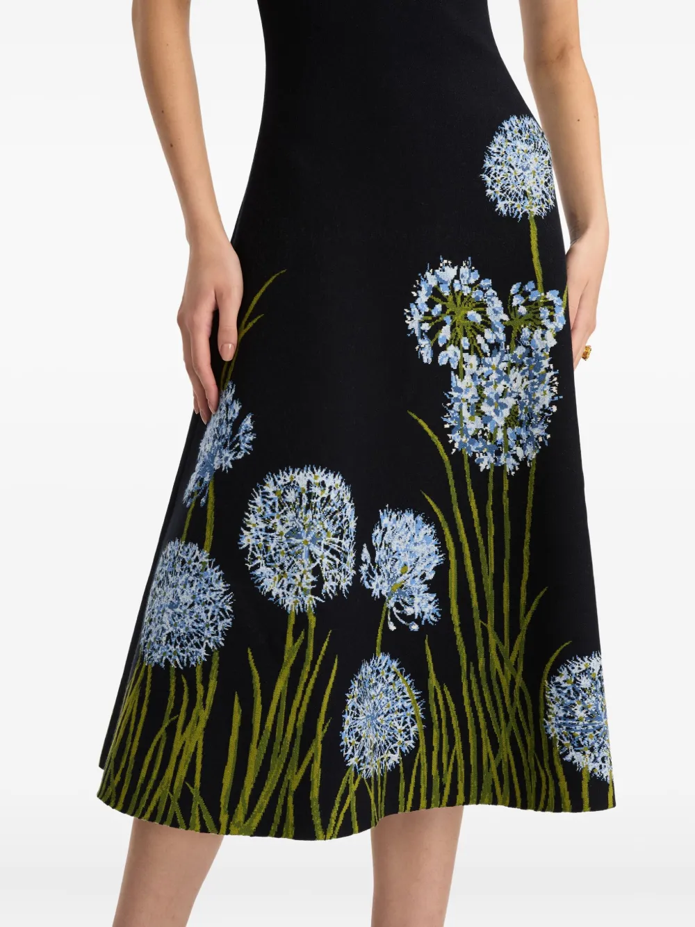 Oscar De La Renta Allium Jacquard Midi Dress In Blue