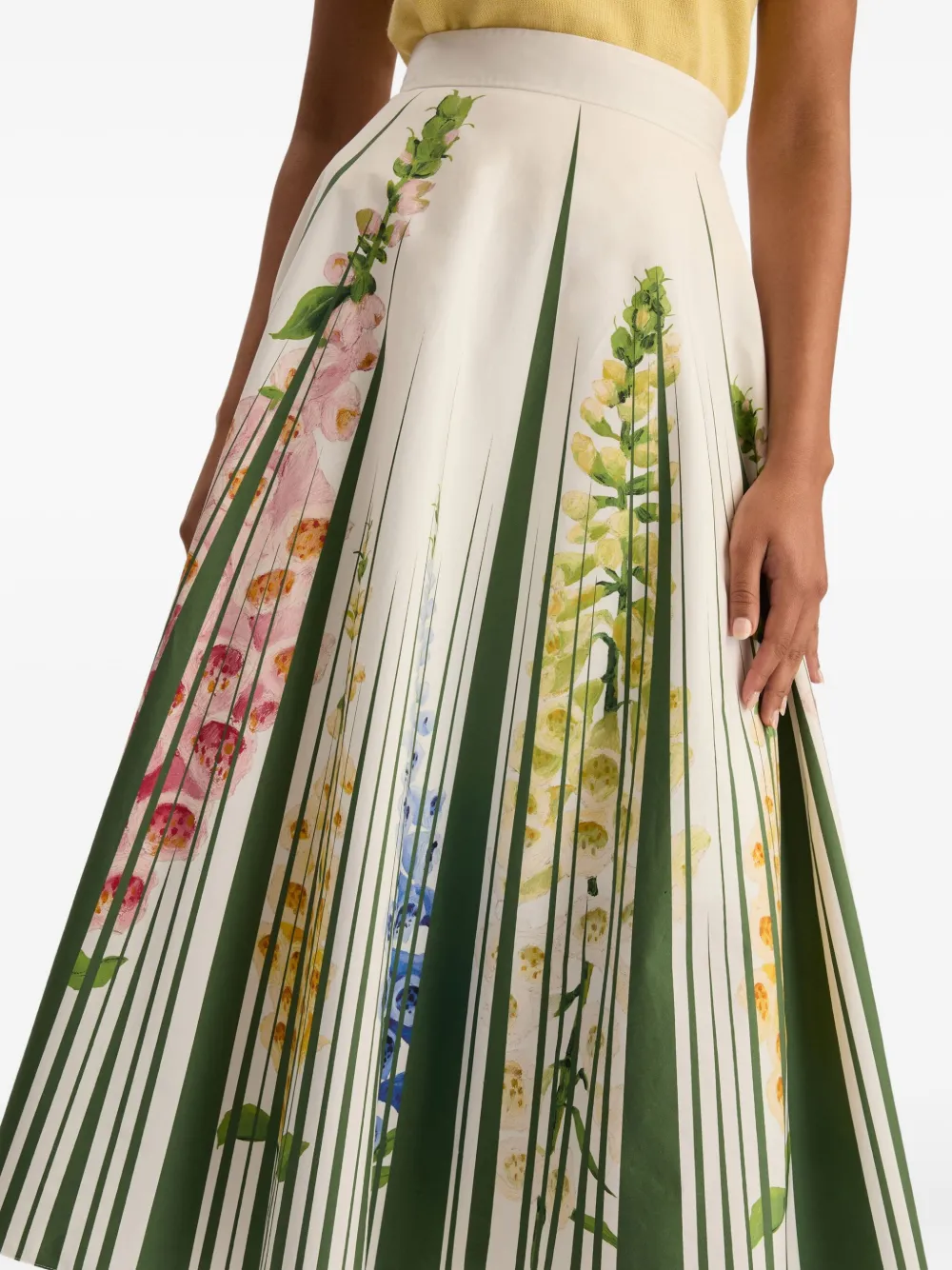Oscar De La Renta Foxgloves Floral-print Cotton-blend Poplin Midi Skirt In Multi