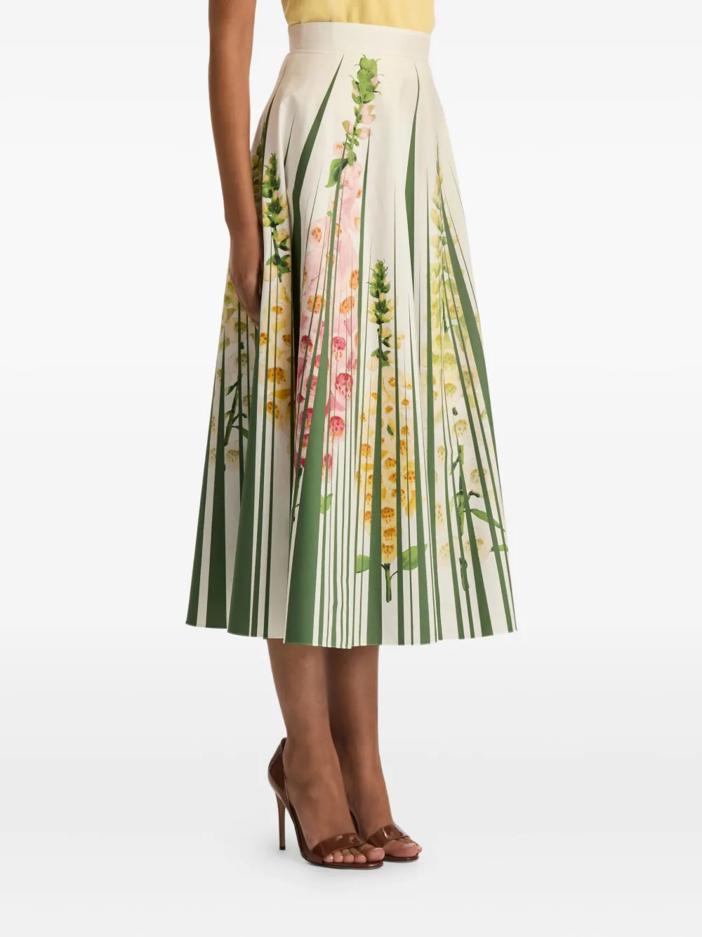 Oscar De La Renta Foxgloves Floral-print Cotton-blend Poplin Midi Skirt In Multi