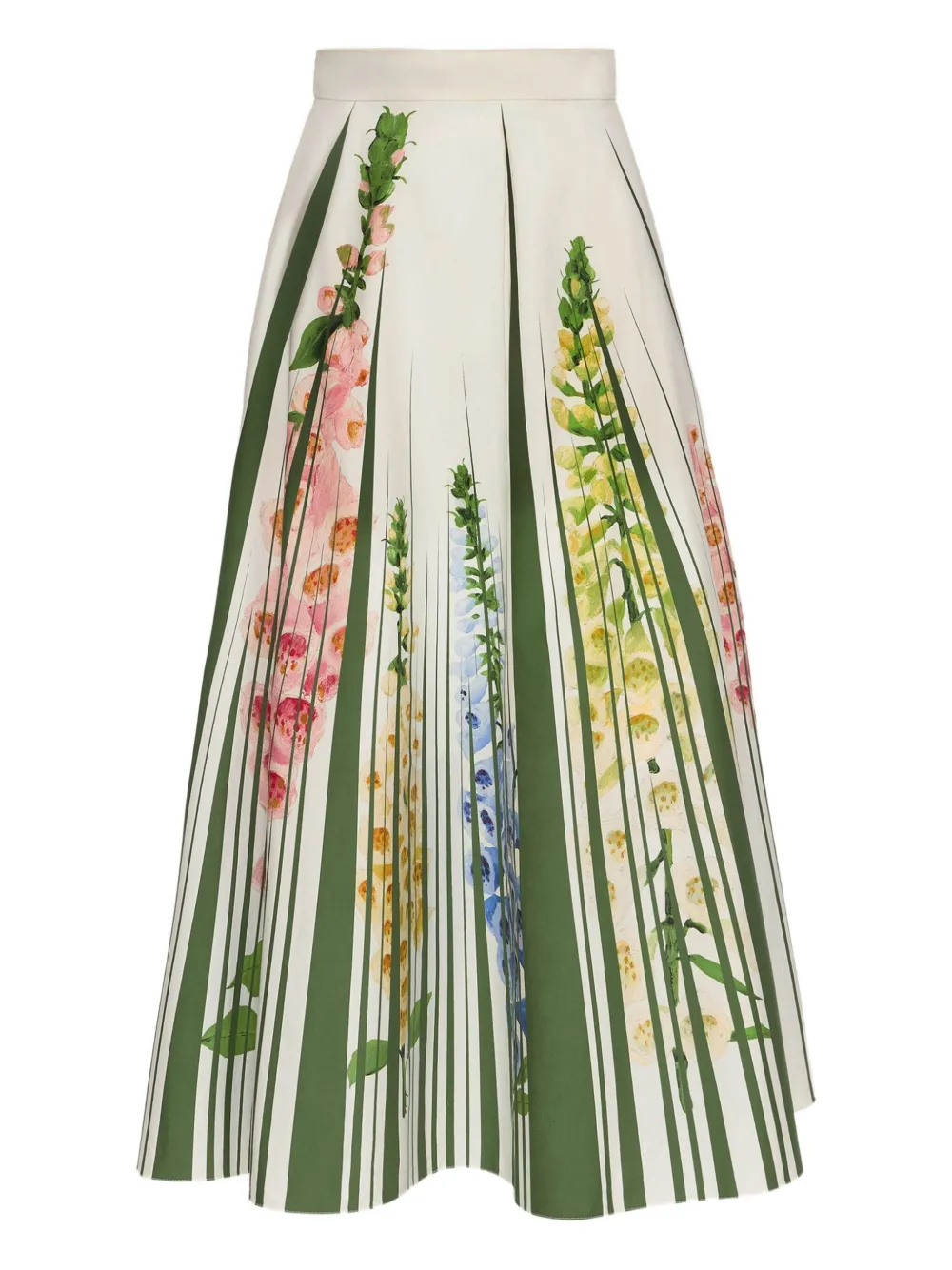 Oscar De La Renta Foxgloves Floral-print Cotton-blend Poplin Midi Skirt In Multi