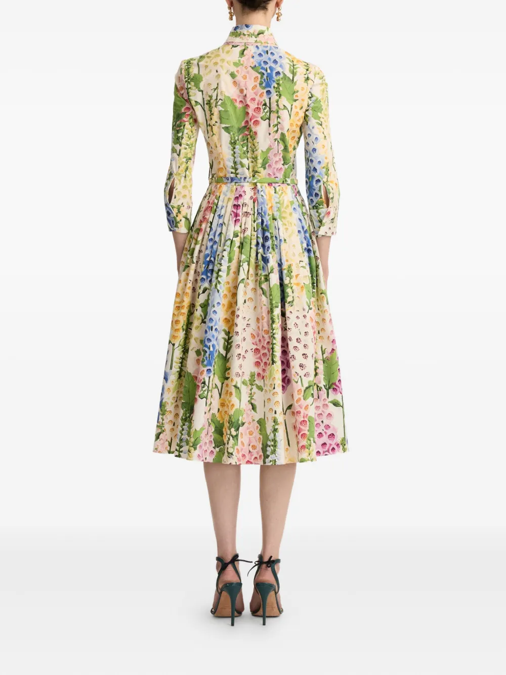 Oscar De La Renta Foxglove Cotton Poplin Tie-neck Dress In Multi