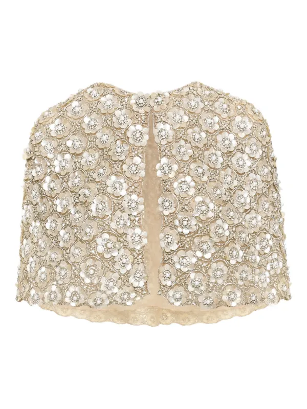 Oscar de la Renta Floral-embroidered Cape in Neutrals