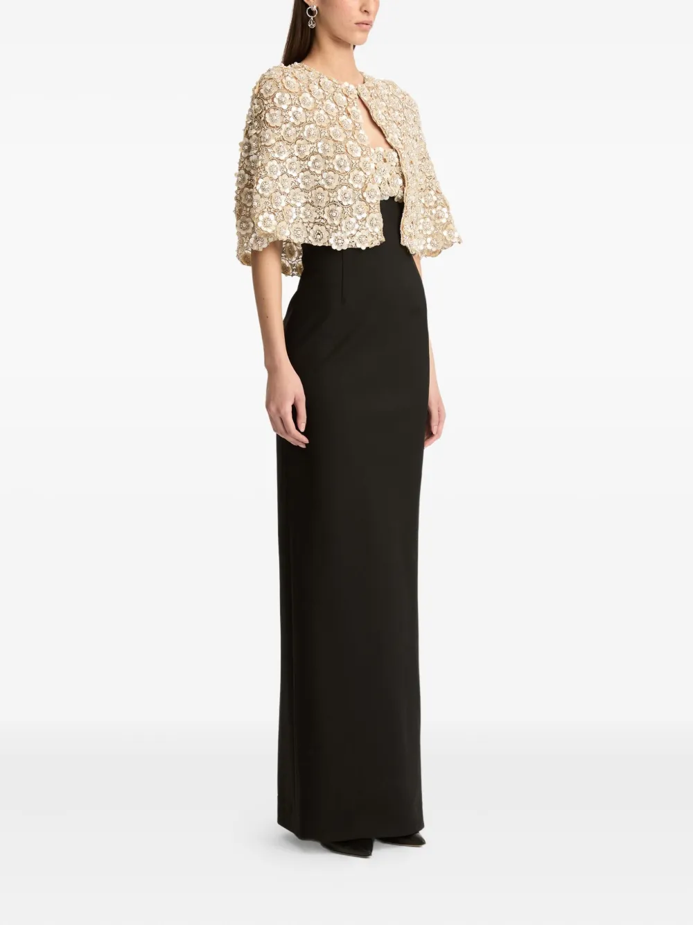 Oscar de la Renta Cape met geborduurde bloemen Beige