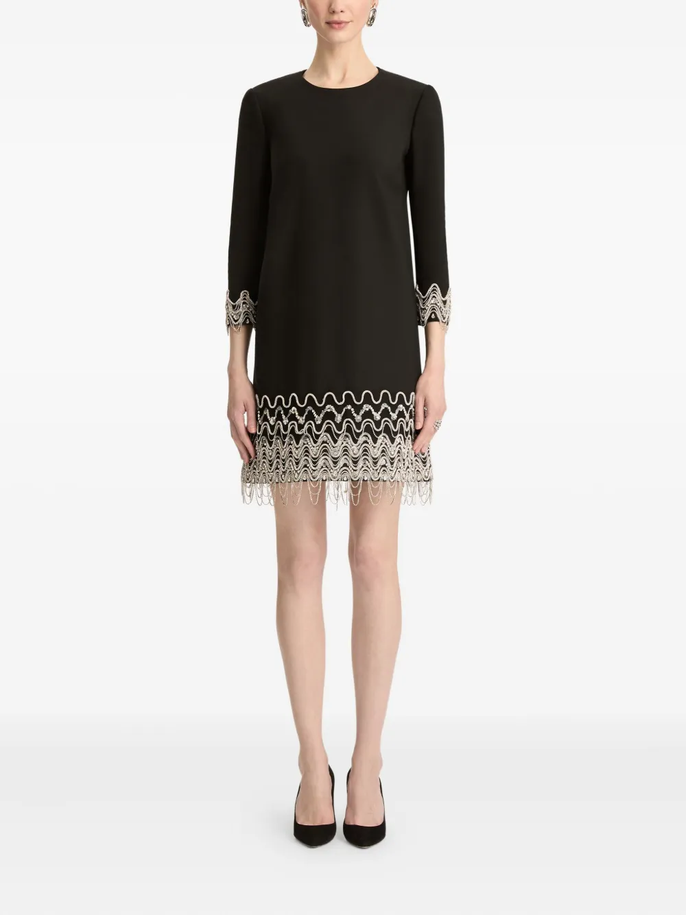 Crystal Wave Embroidered Shift Dress