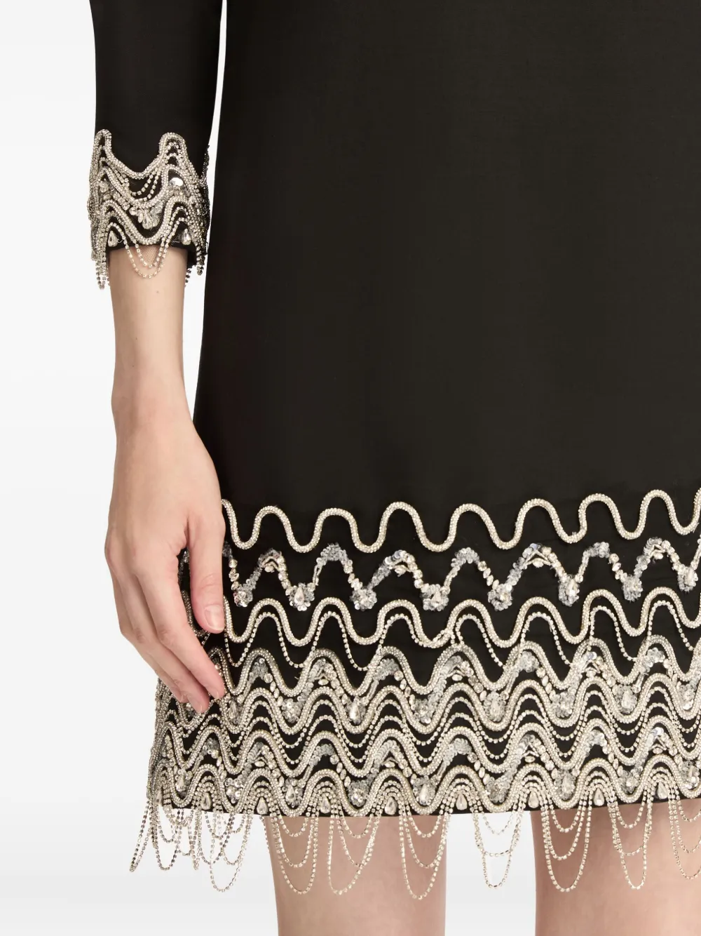 Crystal Wave Embroidered Shift Dress