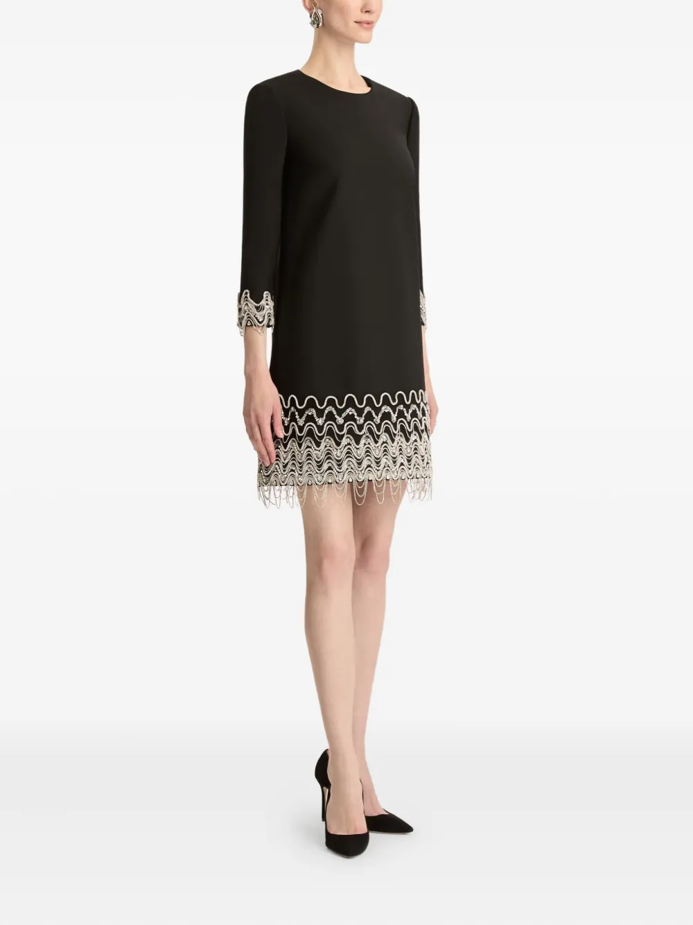 Crystal Wave Embroidered Shift Dress