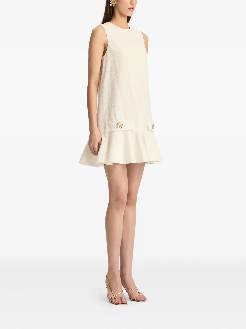 Oscar de la Renta Popeline jurk met schakelketting Beige