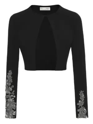 Pull Oscar De La Renta En Laine Vierge Avec Bordure Dentelle - Blanc Cassé/noir, Taille M, Neuf Avec étiquettes