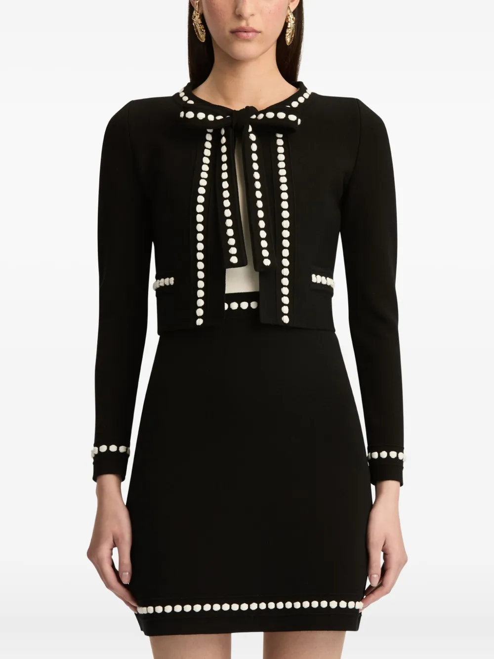 Oscar De La Renta Bubble-trim Cardigan In Black