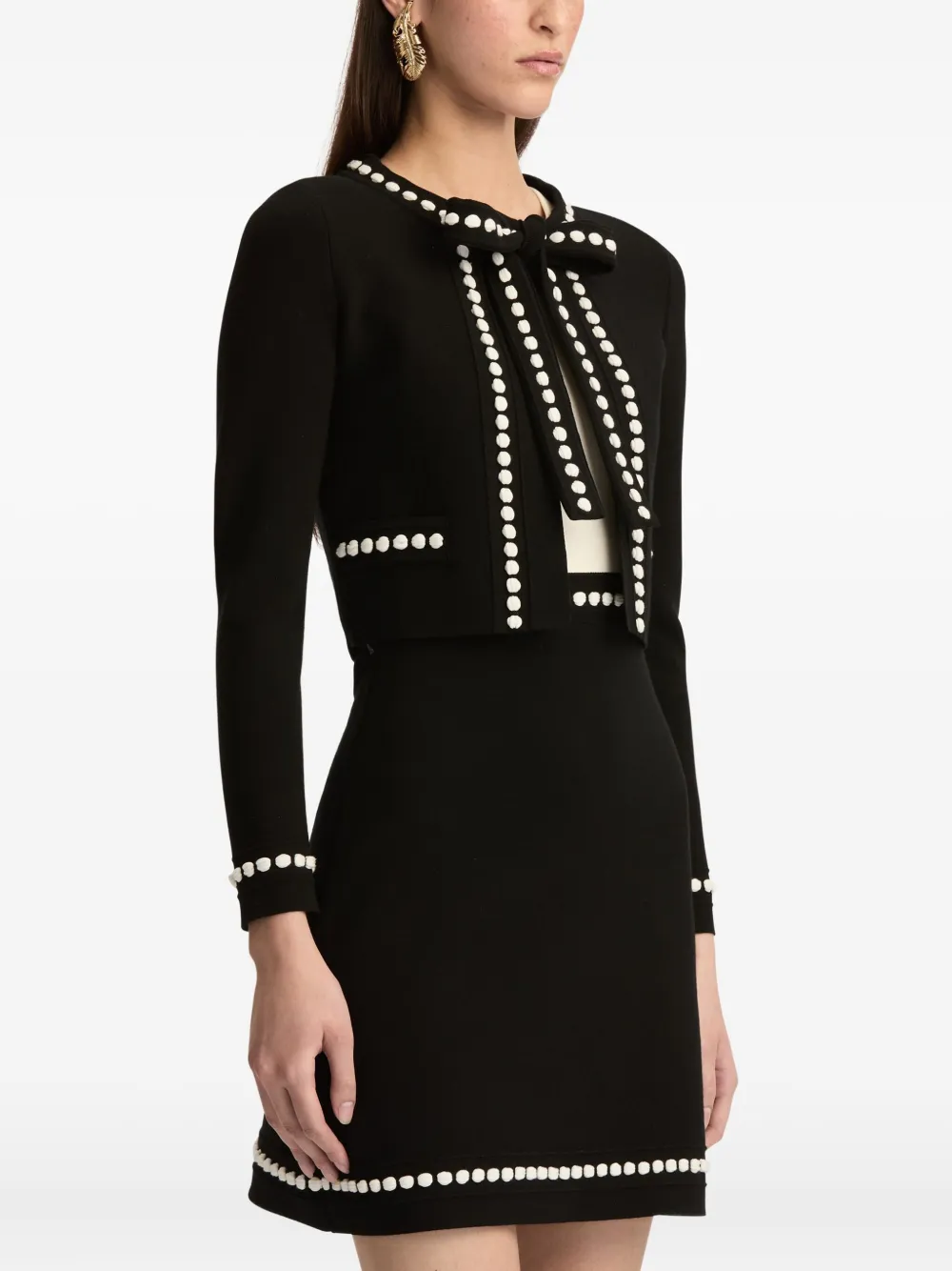 Oscar De La Renta Bubble-trim Cardigan In Black