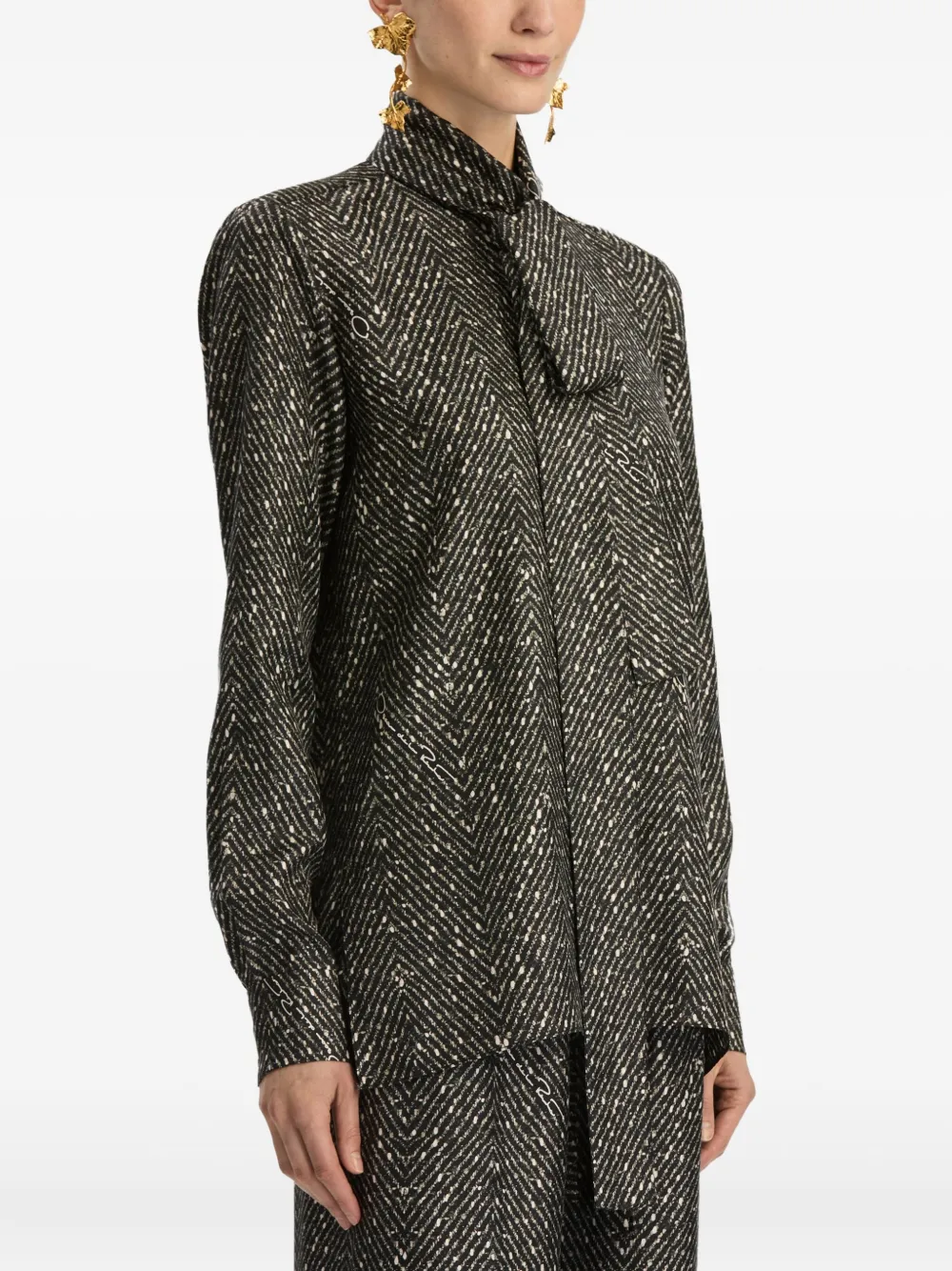 Oscar De La Renta Tie-neck Blouse In Black