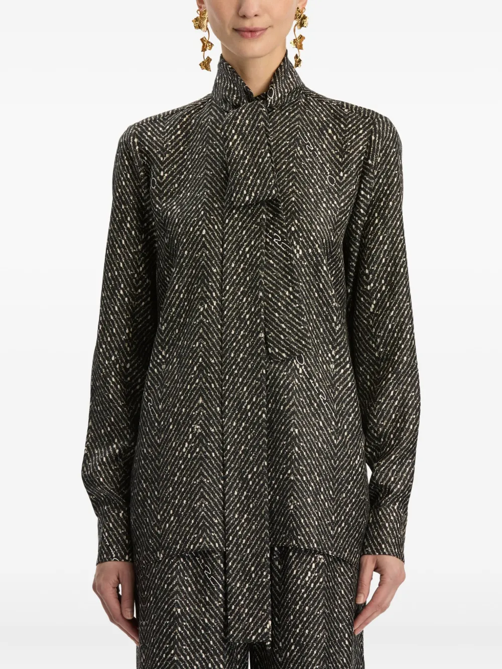 Oscar de la Renta Blusa con collo lavallière - Nero