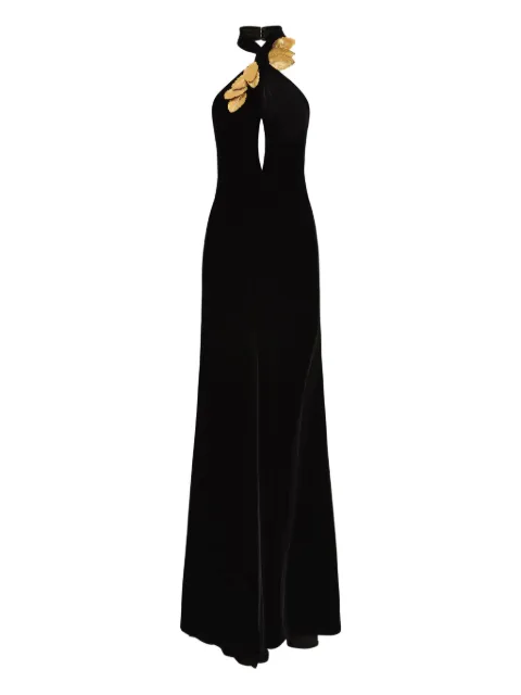 Oscar de la Renta leaf-embellishment velvet gown