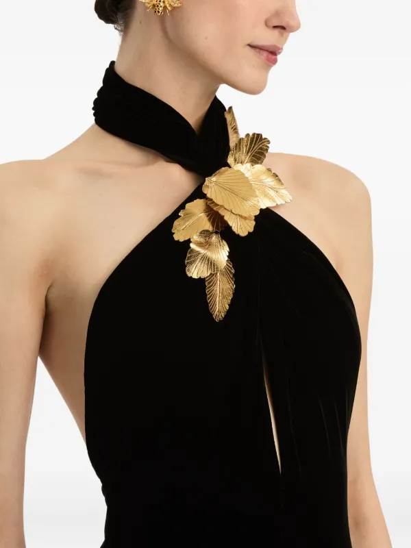 Oscar de La Renta Leaf-embellishment Velvet Gown - Black